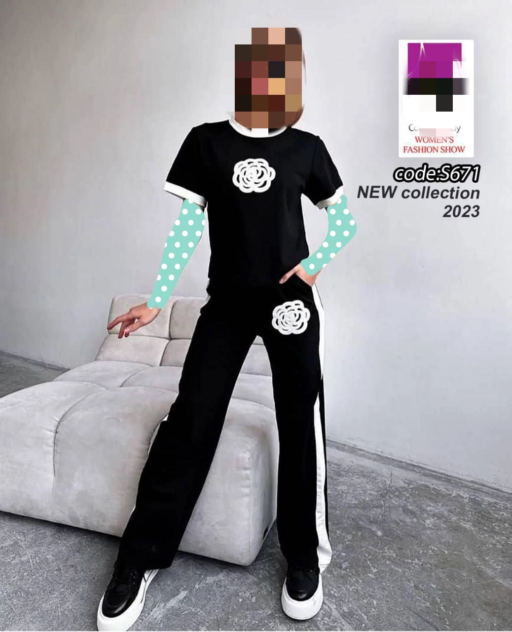 ست تیشرت و شلوار بگ ویسکوز فول کشی عالی چاپ کاتر کره ای فری ۳۶ تا ۴۲ به ۴۴ جذب تن شیک
