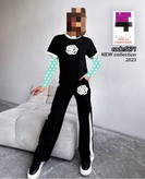 ست تیشرت و شلوار بگ ویسکوز فول کشی عالی چاپ کاتر کره ای فری ۳۶ تا ۴۲ به ۴۴ جذب تن شیک