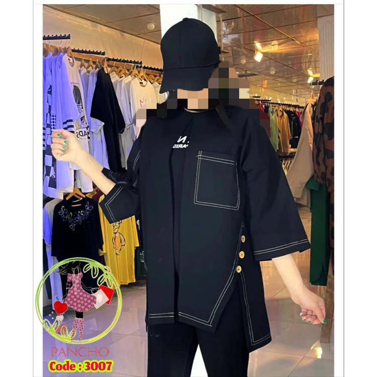 مانتو بغل دکمه خور تک رنگ مشکی لینن درجه یک عالی جشنواره تابستانه فری ۳۶ تا ۴۴ تن شیک