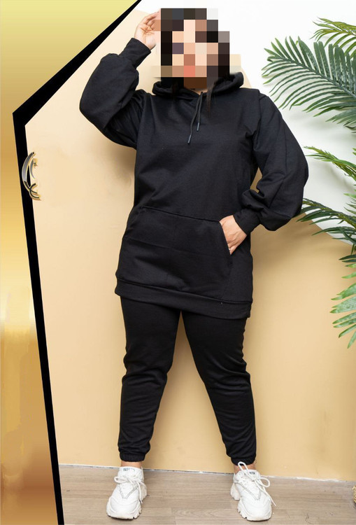 ست هودی کلاهدار و شلوار اسلش بیگ سایز بزرگ دورس داخل کرکی عالی فری ۳۸ تا ۴۶ برای ۴۸ فیت تن شیک