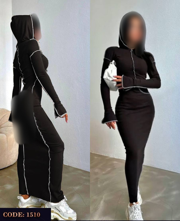 پیراهن ماکسی رگه دوزی کلاهدار فانریپ کبریتی کشی عالی فری ۳۶ تا ۴۲ تن شیک