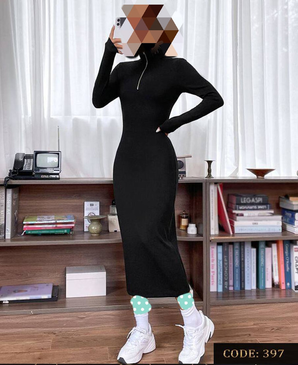 پیراهن ماکسی جلو یقه زیپدار فانریپ پنبه کبریتی قد ۱۳۰ فری ۳۶ تا ۴۴ تن شیک