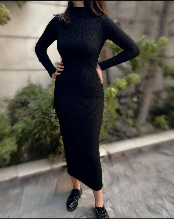 1504 پیراهن تونیک ماکسی بلند یقه اسکی فانریپ کبریتی عالی فری ۳۶ تا ۴۴ تن شیک