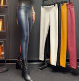 شلوار لگ چرم داخل مخمل اورجینال ترک قد ۹۰ کمرگنی سایزبندی از لارج تا دو ایکس لارج تن شیک