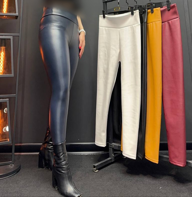 شلوار لگ چرم داخل مخمل اورجینال ترک قد ۹۰ کمرگنی سایزبندی از لارج تا دو ایکس لارج تن شیک