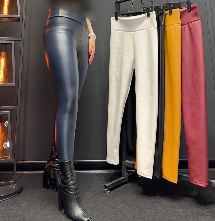 شلوار لگ چرم داخل مخمل اورجینال ترک قد ۹۰ کمرگنی سایزبندی از لارج تا دو ایکس لارج تن شیک