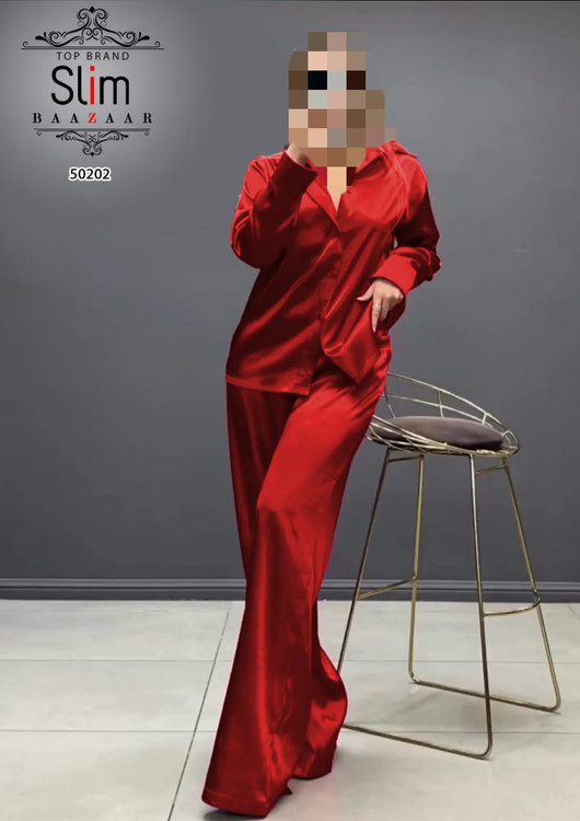 ست شومیز و شلوار ساتن درجه یک عالی دوخت مزونی فری ۳۸ تا ۴۴ تن شیک