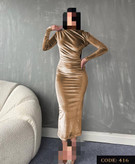 416 پیراهن بلند مجلسی مخمل ساده کره ای دو ور کش قد از سرشانه ۱۳۵ فری سایز ۳۶ تا ۴۶ تن شیک