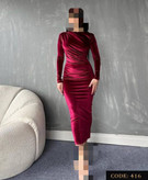 416 پیراهن بلند مجلسی مخمل ساده کره ای دو ور کش قد از سرشانه ۱۳۵ فری سایز ۳۶ تا ۴۶ تن شیک