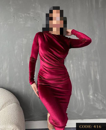 416 پیراهن بلند مجلسی مخمل ساده کره ای دو ور کش قد از سرشانه ۱۳۵ فری سایز ۳۶ تا ۴۶ تن شیک