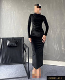 416 پیراهن بلند مجلسی مخمل ساده کره ای دو ور کش قد از سرشانه ۱۳۵ فری سایز ۳۶ تا ۴۶ تن شیک