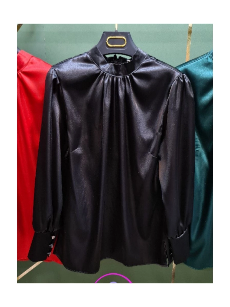 شومیز تک مجلسی یقه چین دار ساتن گِرَم بالا درجه یک کیفیت عالی فری ۳۸ تا ۴۶ تن شیک