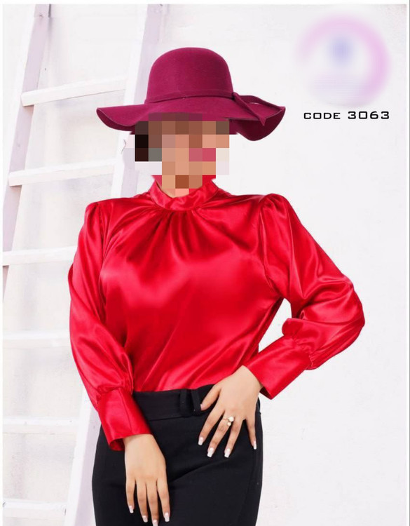 شومیز تک مجلسی یقه چین دار ساتن گِرَم بالا درجه یک کیفیت عالی فری ۳۸ تا ۴۶ تن شیک