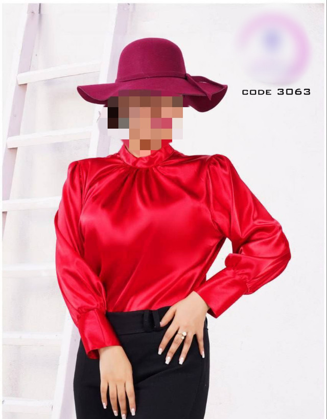 شومیز تک مجلسی یقه چین دار ساتن گِرَم بالا درجه یک کیفیت عالی فری ۳۸ تا ۴۶ تن شیک