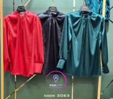 شومیز تک مجلسی یقه چین دار ساتن گِرَم بالا درجه یک کیفیت عالی فری ۳۸ تا ۴۶ تن شیک