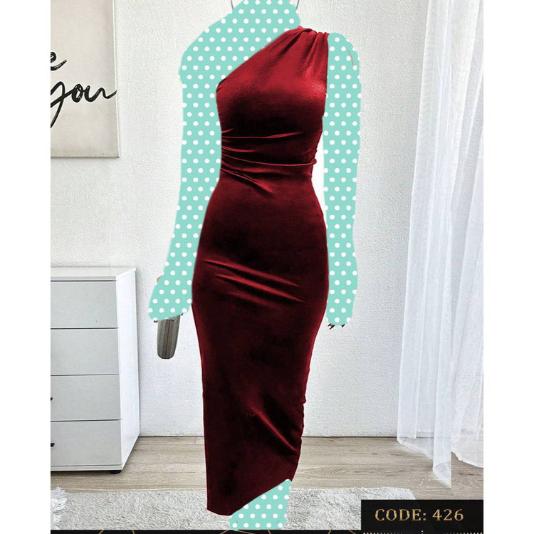 پیراهن مجلسی رومی مخمل دو طرف کشی قواره دار قد ۱۳۰ فری ۳۶ تا ۴۶ تن شیک