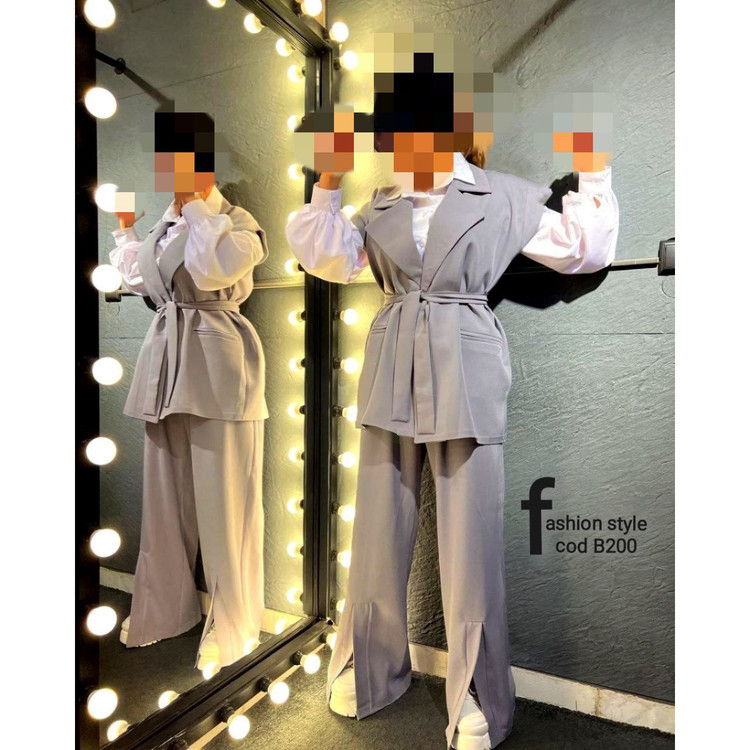 ست ۳ تیکه وست و شومیز و شلوار بگ جلو چاکدار فری ۳۶ تا ۴۴ برای ۴۶ جذب تن شیک