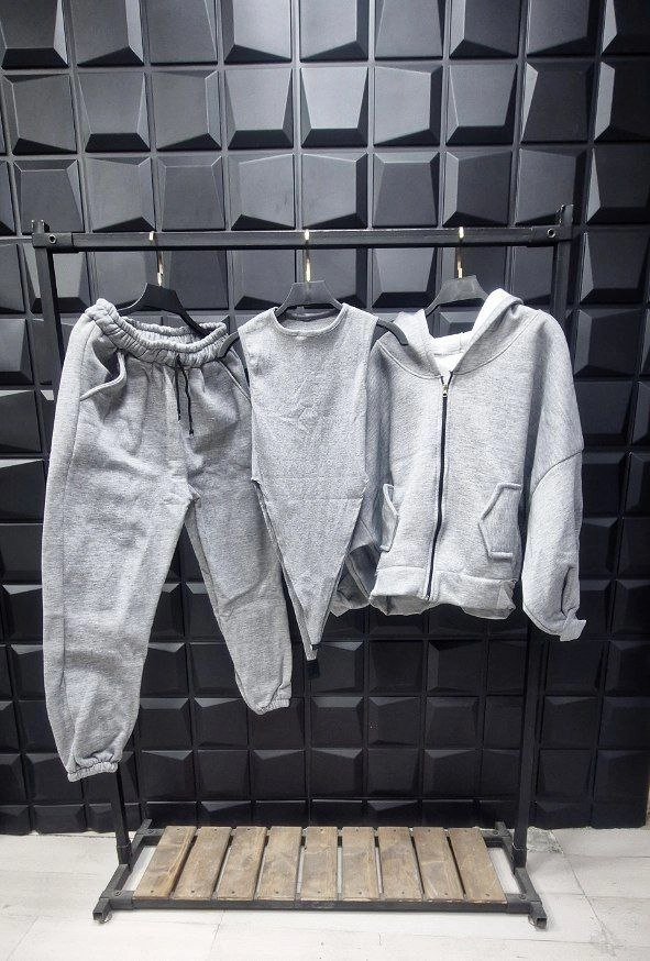 50708 ست ۳ تیکه هودی خفاشی سویشرتی و شلوار دورس داخل کرکی و بادی فانریپ فری ۳۶ تا ۴۴ تن شیک