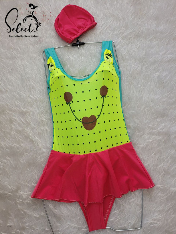 مایو و کلاه دخترانه بچگانه پارچه خارجی از ۴ سال تا ۱۰ سال تن شیک