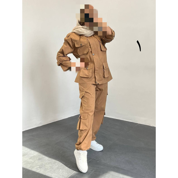 ست مانتو شلوار کارگو کتان تی سی کجراه فری ۳۸ تا ۴۴ تن شیک