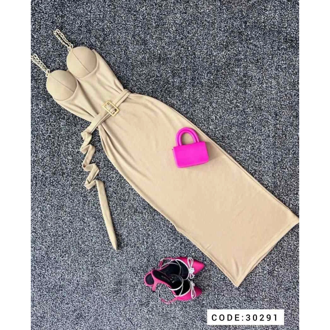 پیراهن ماکسی کبریتی چاکدار کاپدار نواردوزی کمربند دار قد ۱۳۰ فری سایز ۳۶ تا ۴۴ تن شیک