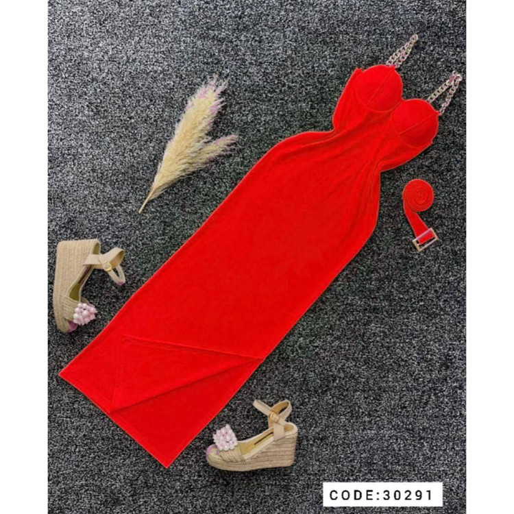 پیراهن ماکسی کبریتی چاکدار کاپدار نواردوزی کمربند دار قد ۱۳۰ فری سایز ۳۶ تا ۴۴ تن شیک