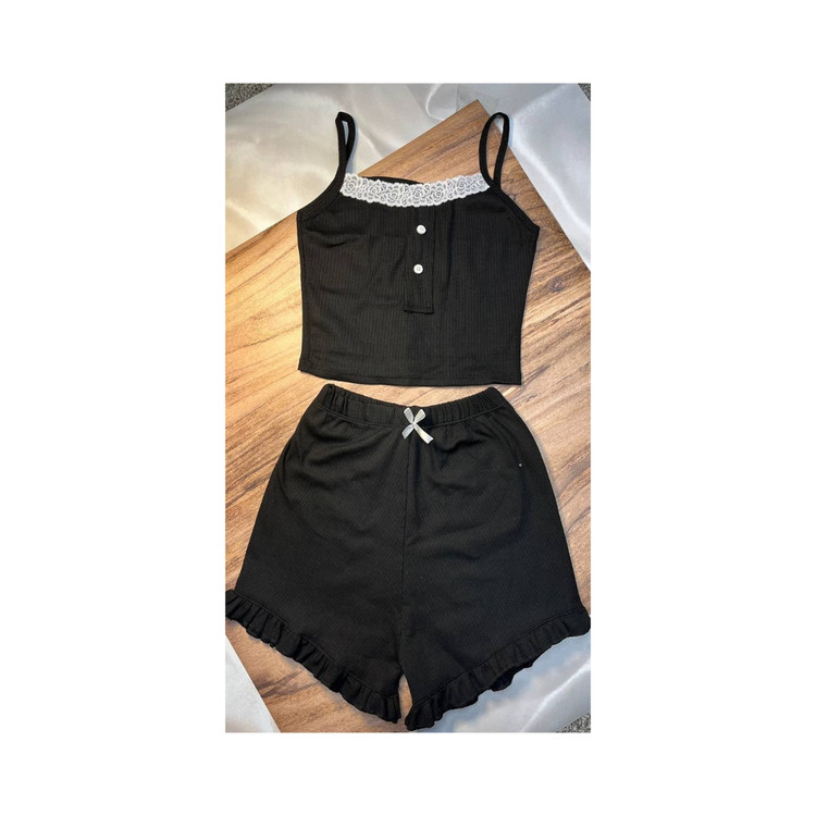 ست تاپ کراپ نیمتنه شورتک فشن فانریپ پنبه کبریتی فری سایز 38 تا 42 تن شیک