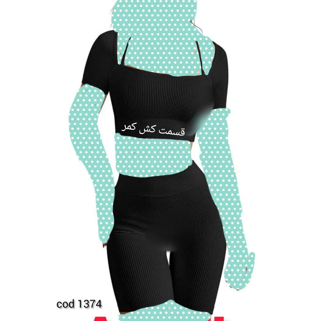 ست تاپ کراپ نیمتنه شورتک شلوارک فانریپ پنبه کبریتی فری سایز 38 تا 42 تن شیک