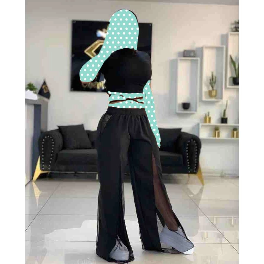 ست کراپ نیمتنه پنبه فانریپ و شلوار مازراتی و‌ تور فری سایز ۳۶ تا ۴۲ تن شیک