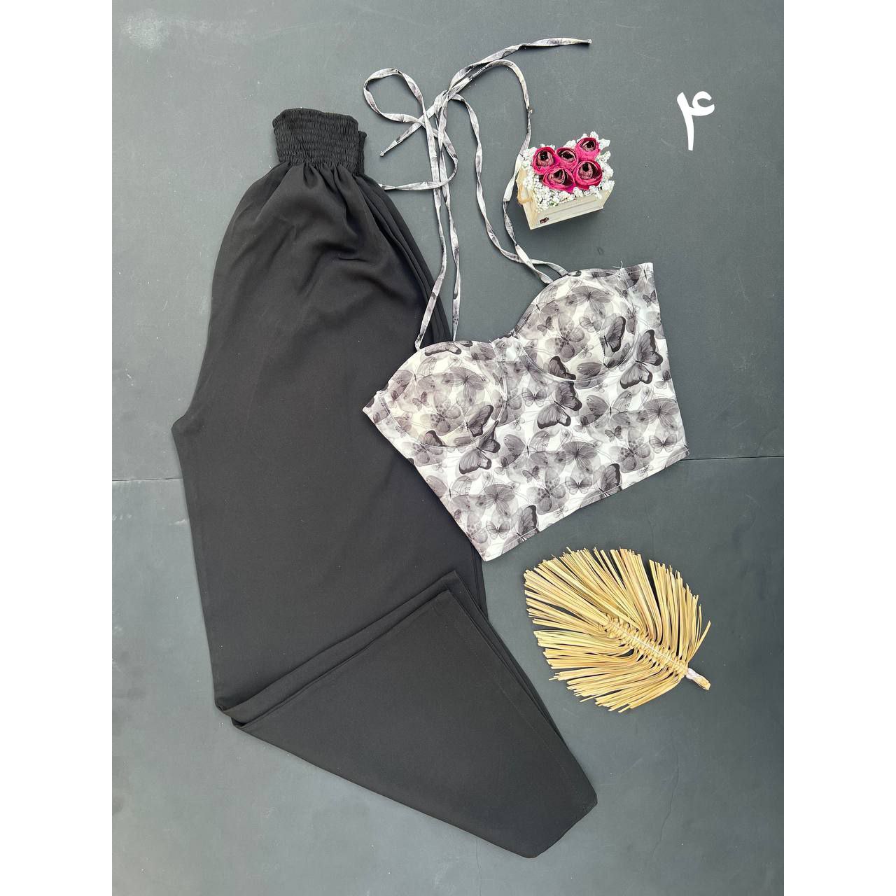 ست کراپ نیمتنه شلوار پروانه ای سوپر مازراتی فری سایز ۳۶ تا ۴۲ تن شیک