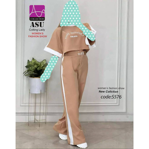 ست تیشرت کراپ نیمتنه شلوار سوپر ویسکوز فول عالی فری ۳۶ تا ۴۲ تن شیک