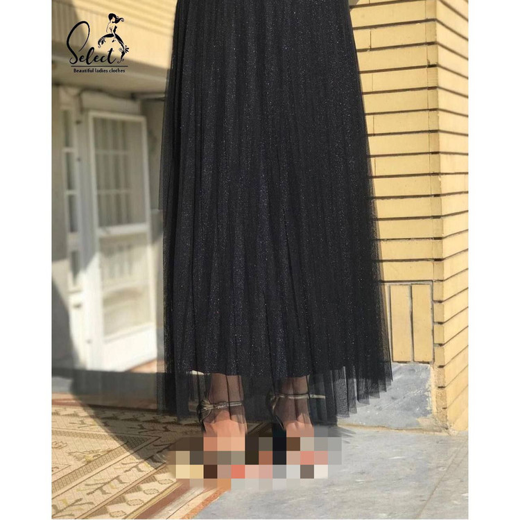 دامن مجلسی بلند تور و لمه قد از کمر ۹۵ فری سایز ۳۶ تا ۴۸ تن شیک