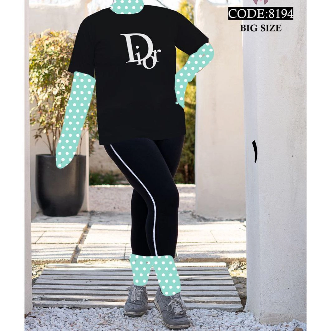 ست تیشرت شلوارک دیور زنانه و دخترانه پنبه تیپ لاکرا عالی بیگ سایز بزرگ فری ۴۴ تا ۵۰ تن شیک