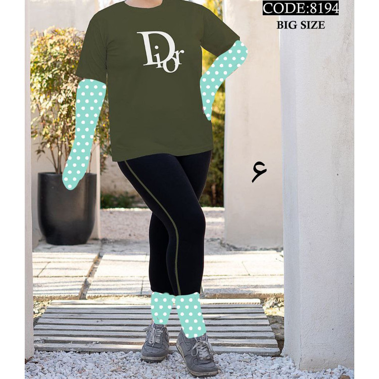 ست تیشرت شلوارک دیور زنانه و دخترانه پنبه تیپ لاکرا عالی بیگ سایز بزرگ فری ۴۴ تا ۵۰ تن شیک