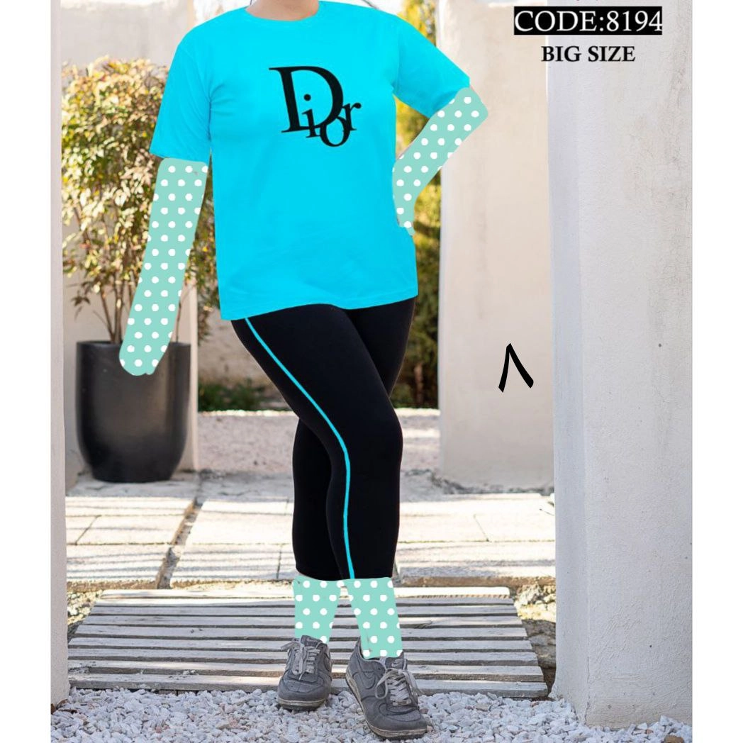 ست تیشرت شلوارک دیور زنانه و دخترانه پنبه تیپ لاکرا عالی بیگ سایز بزرگ فری ۴۴ تا ۵۰ تن شیک