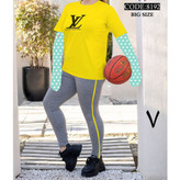 ست تیشرت شلوار اِل وی زنانه و دخترانه پنبه تیپ لاکرا عالی بیگسایز بزرگ فری سایز ۴۴ تا ۵۰ تن شیک