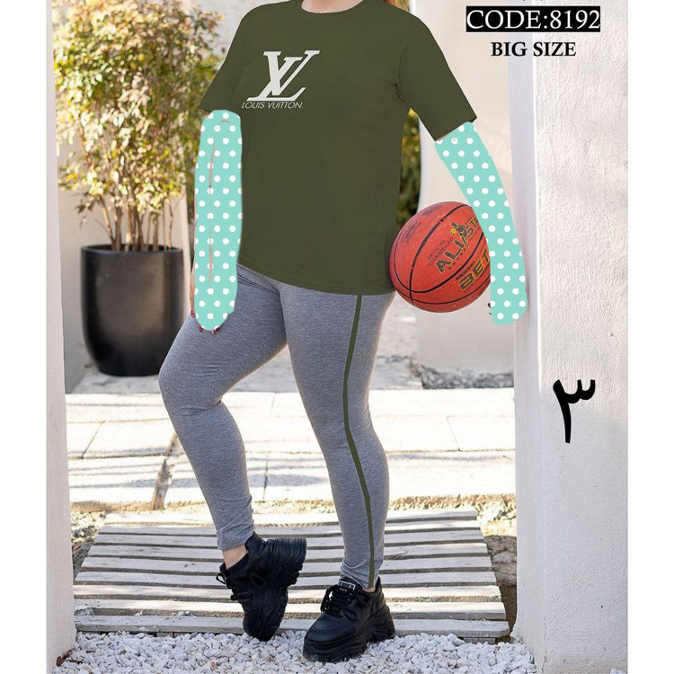 ست تیشرت شلوار اِل وی زنانه و دخترانه پنبه تیپ لاکرا عالی بیگسایز بزرگ فری سایز ۴۴ تا ۵۰ تن شیک