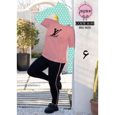 ست تیشرت شلوار اِل وی زنانه و دخترانه پنبه تیپ لاکرا عالی بیگسایز بزرگ فری سایز ۴۴ تا ۵۰ تن شیک