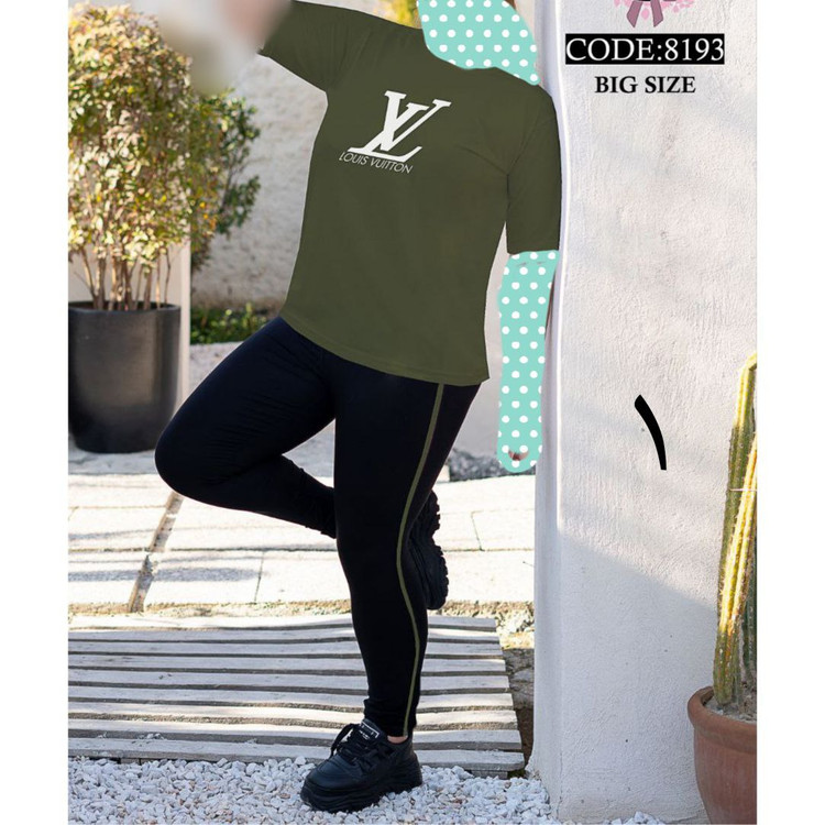 ست تیشرت شلوار اِل وی زنانه و دخترانه پنبه تیپ لاکرا عالی بیگسایز بزرگ فری سایز ۴۴ تا ۵۰ تن شیک