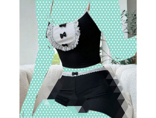 تاپ نیمتنه کراپ و شورتک فانریپ پنبه کبریتی مشکی فری سایز ۳۸ تا ۴۲