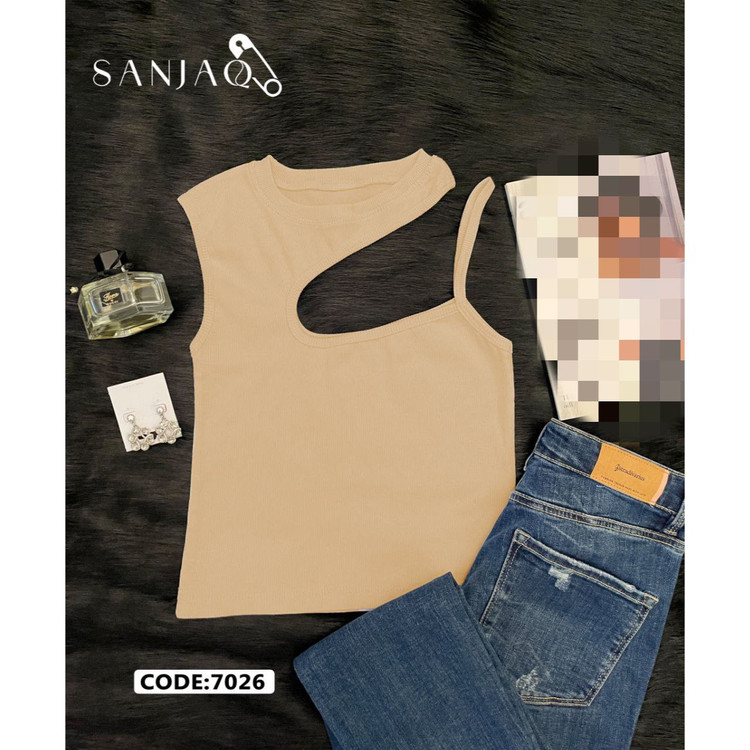 7026 نیمتنه کراپ یقه برش دار یقه رومی فانریپ پنبه کبریتی عالی فری سایز 36 تا 42 تن شیک