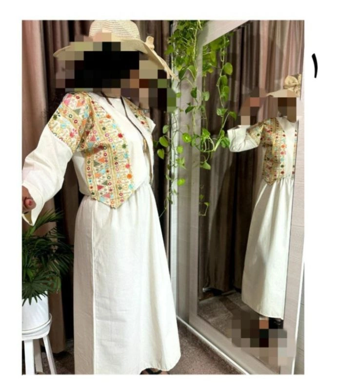 7029 ست ساحلی ماکسی و‌ کت لنین سوزن دوزی فری سایز ۳۸ تا ۴۴ تن شیک - ۱