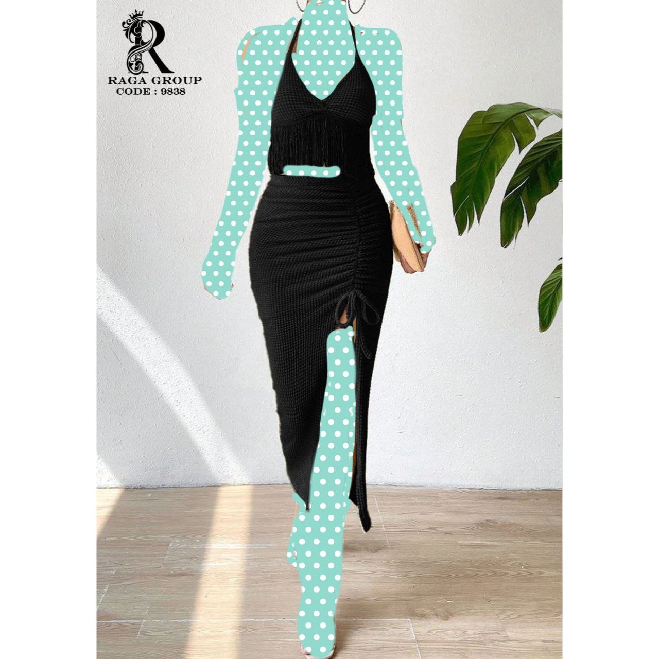 کراپ نیمتنه ریش دار دامن چاکدار گتر مراکشی بیسکوییتی فری سایز ۳۸ تا ۴۴ تن شیک