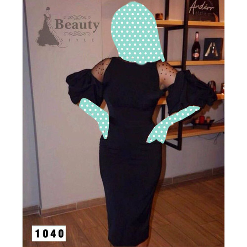 تونیک پیراهن مجلسی آستین توری خالدار کرپ غواصی فری سایز ۳۸ تا ۴۲ تن شیک