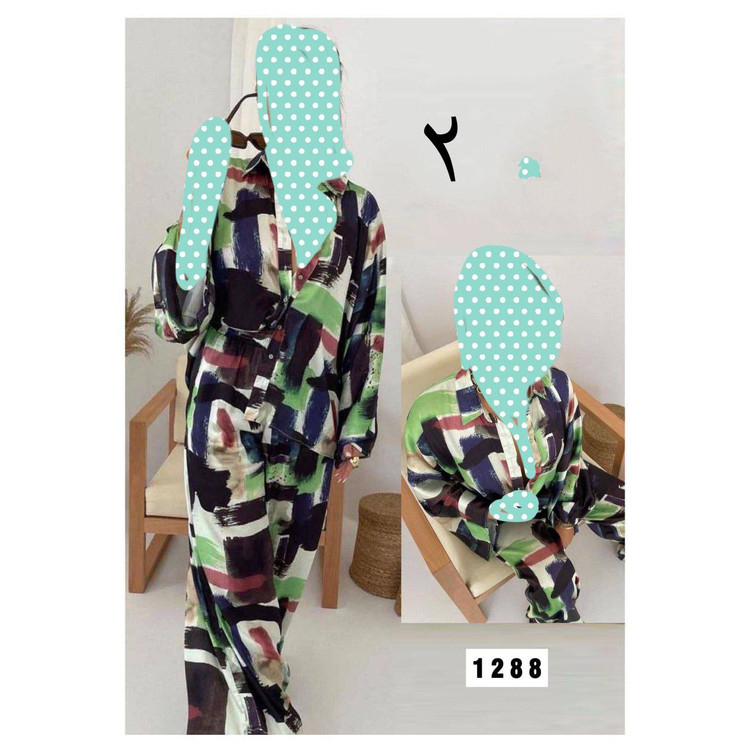 ست شومیز شلوار بوگاتی نخی شبیه حریر فری سایز ۳۸ تا ۴۲ تن شیک