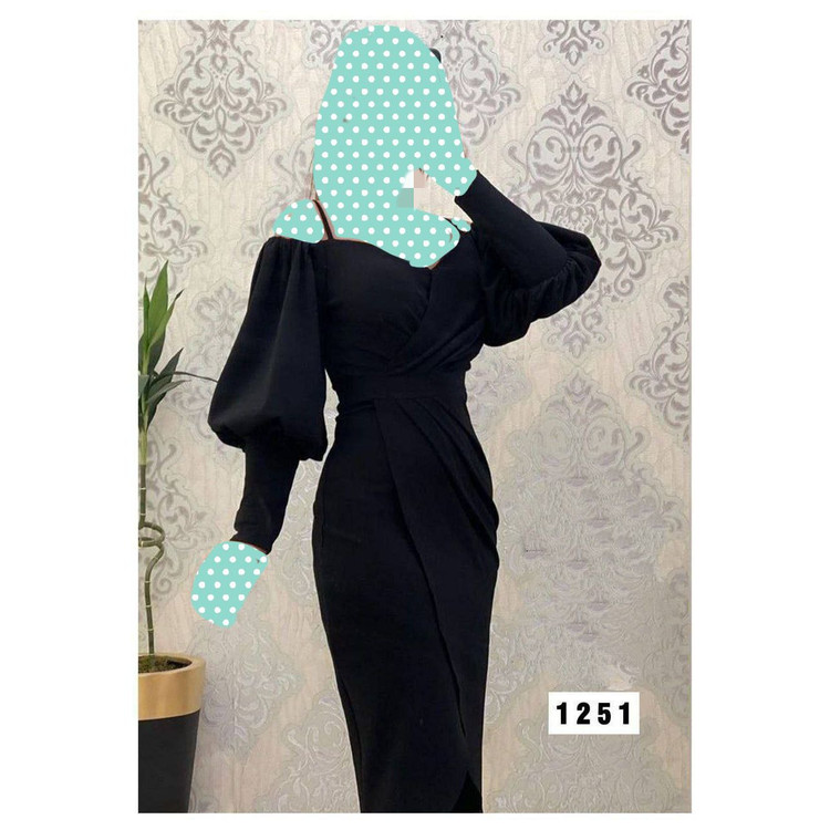 پیراهن تونیک ماکسی مجلسی مشکی کرپ غواصی فری سایز ۳۸ تا ۴۲ تن شیک