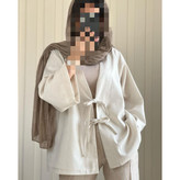 مانتو کت لینن جلوبند دار قد ۷۰ فری سایز ۳۸ تا ۴۴ تن شیک