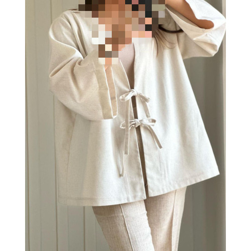 مانتو کت لینن جلوبند دار قد ۷۰ فری سایز ۳۸ تا ۴۴ تن شیک