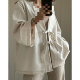 مانتو کت لینن جلوبند دار قد ۷۰ فری سایز ۳۸ تا ۴۴ تن شیک