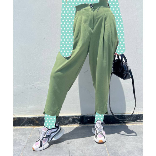 شلوار مام استایل لینن کمرکش دکمه نما فری سایز ۳۶ تا ۴۴ تن شیک